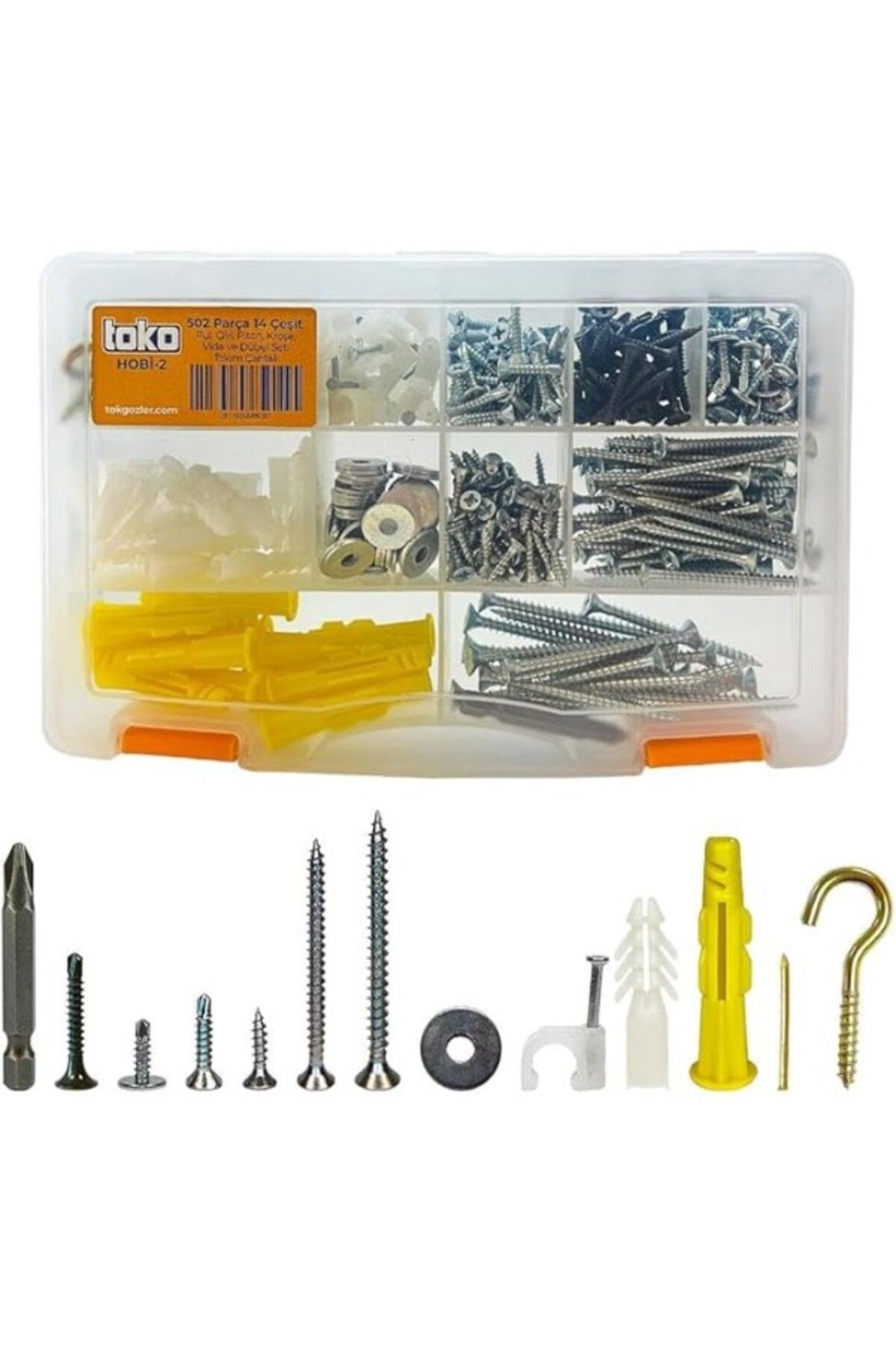 ShopZum Hobi-2 502 Parça 14 Çeşit, Pul, Çivi, Piton, Kroşe, Vida Ve Dübel Seti, Takım Çantalı