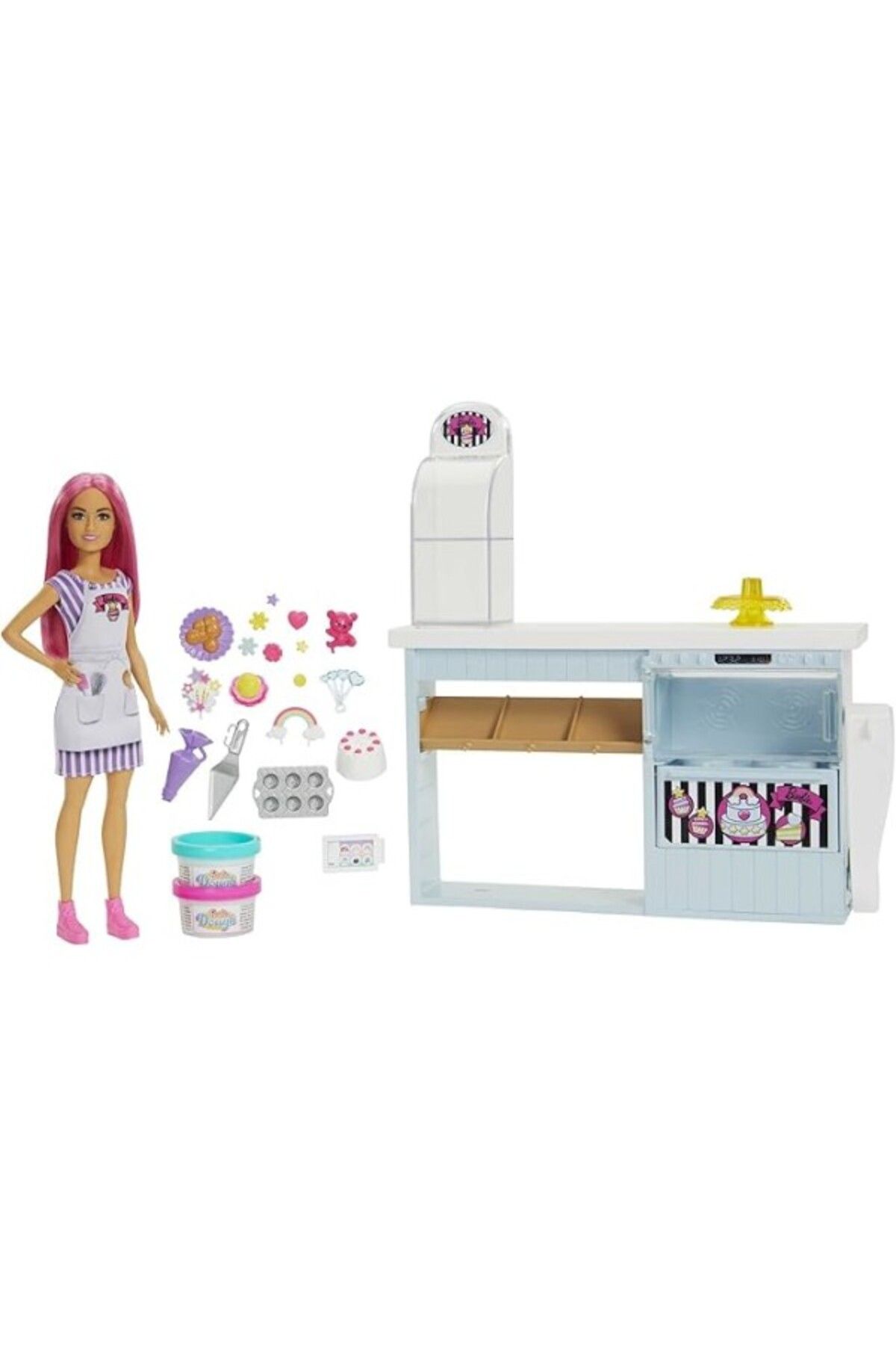 ShopZum Barbie'Nin Pasta Dükkanı Oyun Seti Pasta Dükkanı Oyun Seti Ve Pembe Saçlı, Minyon 30 Cm