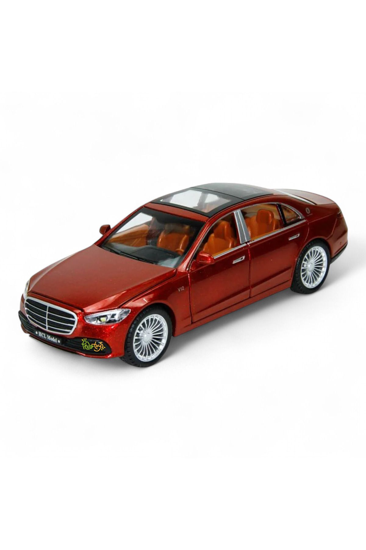 Peda Toy 1.24 Ölçekli Sesli Işıklı Mercedes Metal Model Çek Bırak Araba Die-Cast Kapılar Açılır 21 Cm Kırmızı