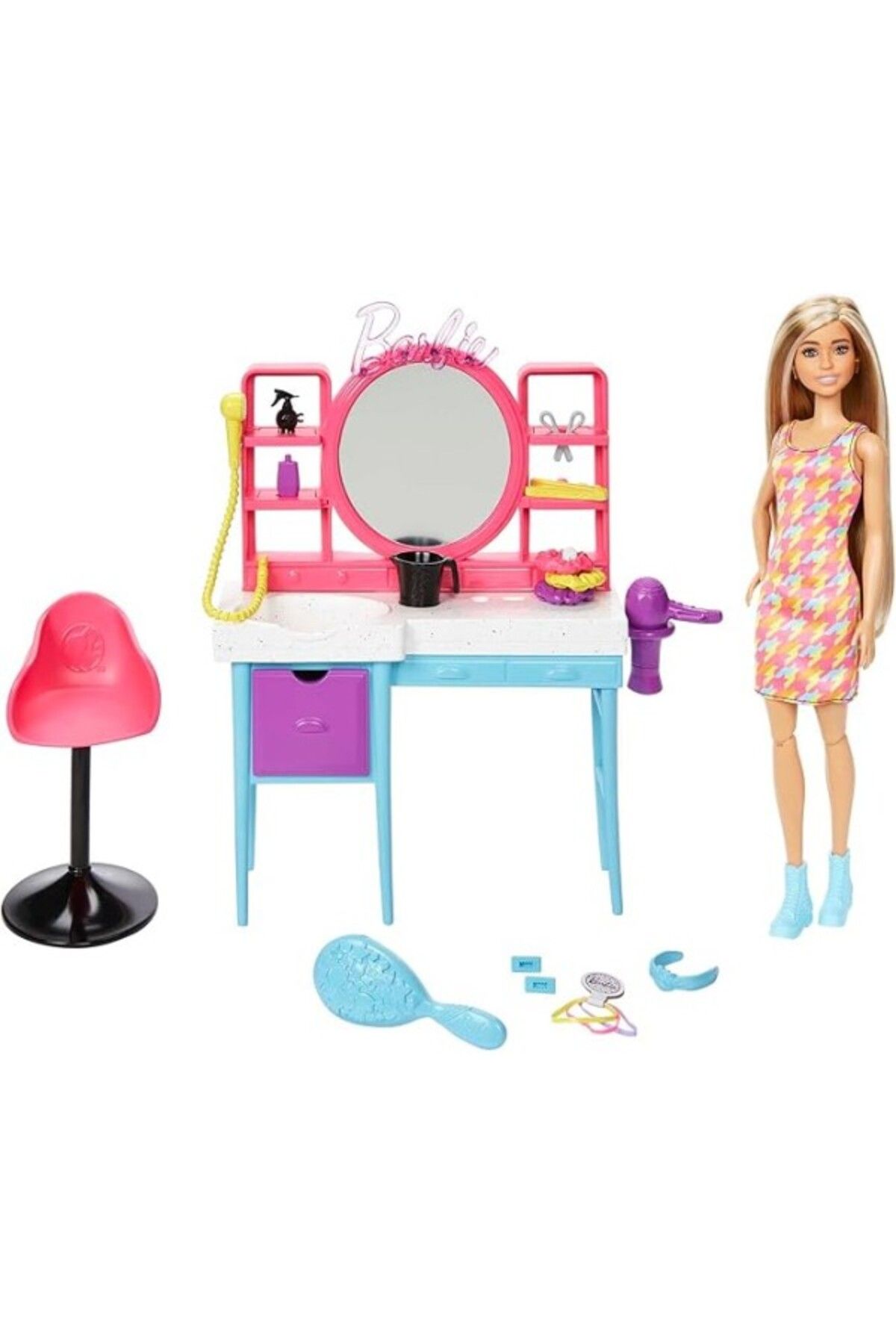 ShopZum Barbie Muhteşem Kuaför Oyun Seti Renk Değiştiren Saç Özellikli Barbie Muhteşem Kuaför Oyun Seti