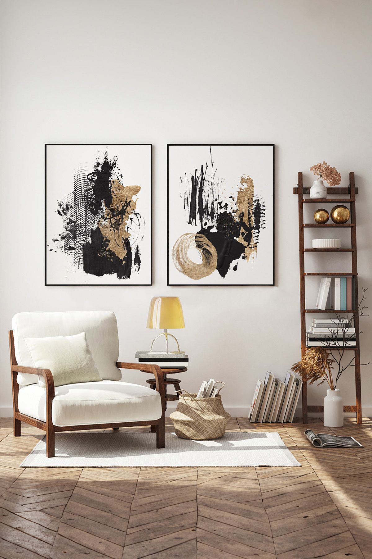 Artte Ahşap Çerçeveli Modern Minimalist 2’li Tablo Seti
