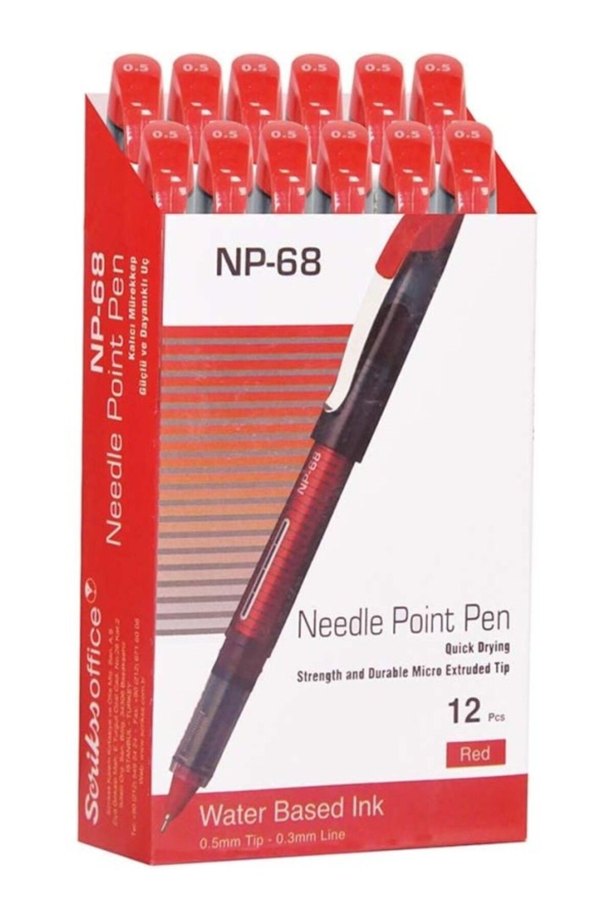 ShopZum Np68 Iğne Uçlu Kalem 12'Li Ambalaj Kırmızı 0.5 Mm