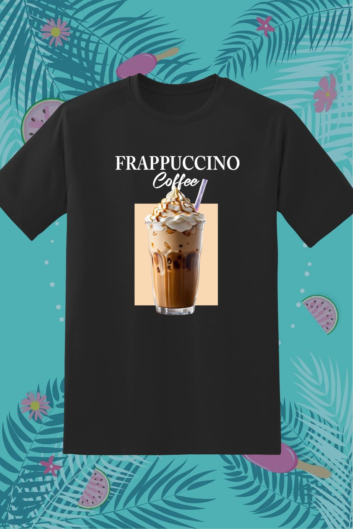 362BASKI Yaz Temalı Frappuccino Coffee İçecek Baskılı Tshirt