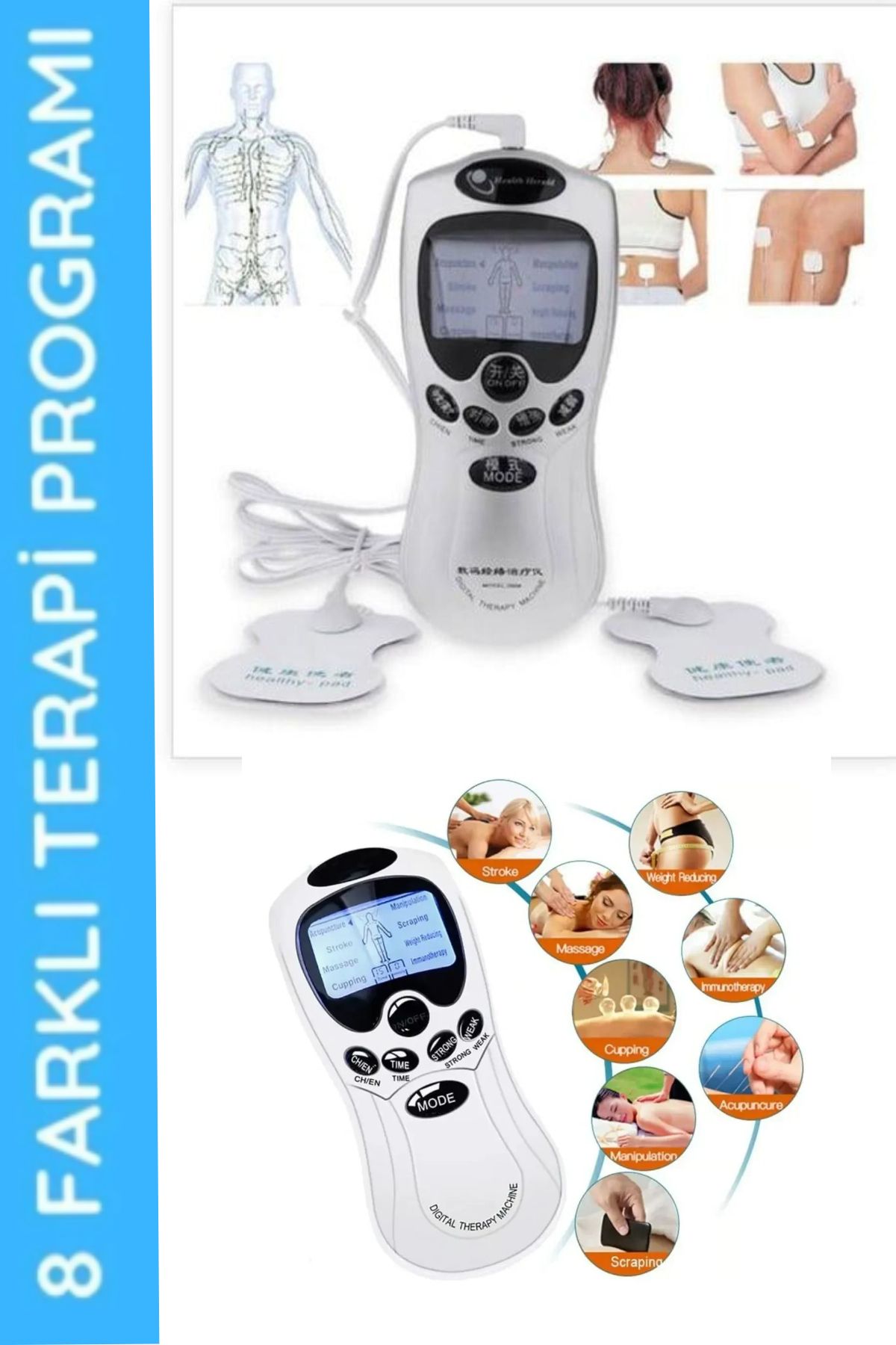 ESENLİWE 4 Pedli Tens Cihazı EMS Masaj Aleti Dijital Therapy Machine