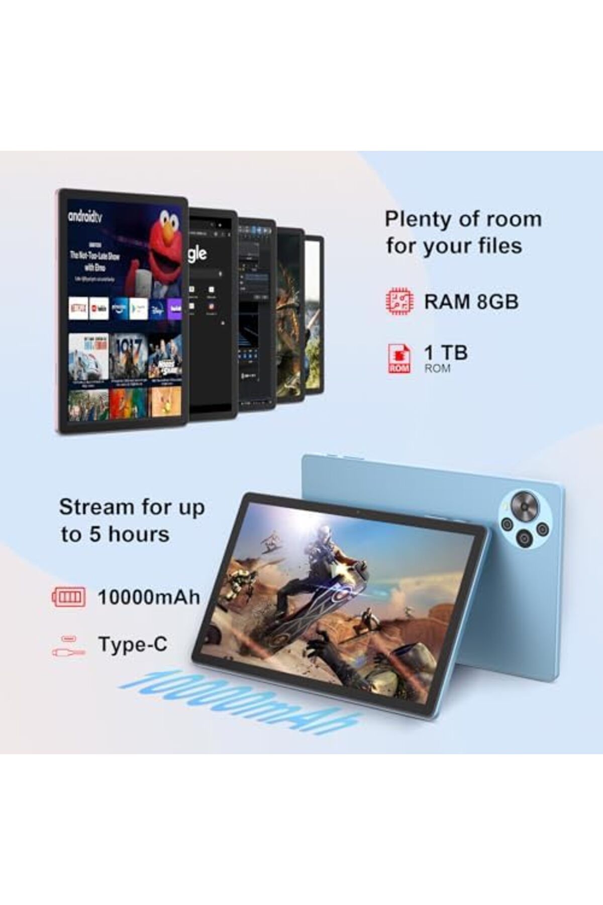 CIDEA-C idea 10.5 inch Tablet, 8GB+1TB Tablet PC with Android 14, Dual SIM, 5G LTE 1280x2000 2KHD Touch Sc 6