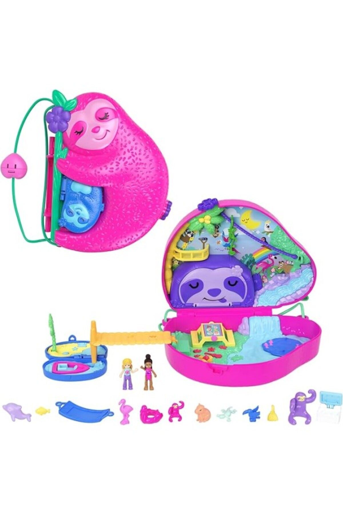 ShopZum Polly Pocket™ Tembel Hayvan Ailesi 2'Si 1 Arada Kompakt Çanta Polly Pocket™ Bebekler Ve Oyun Seti