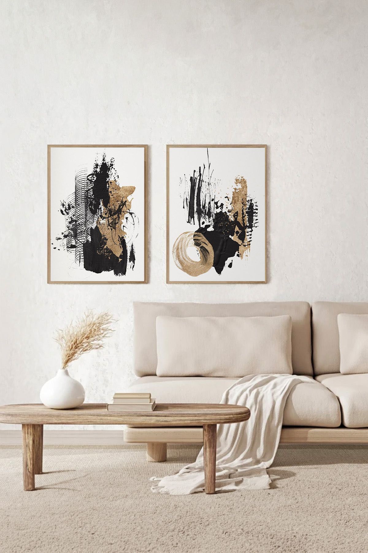 Artte Ahşap Çerçeveli Modern Minimalist 2’li Tablo Seti