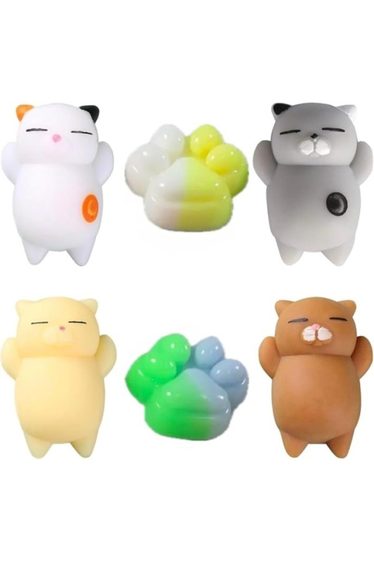 ShopZum 6 Adet (4 Kedi 2 Pati ) Sevimli Mini Squishy Oyuncaklar, Sukuşi Yumuşak Kedi Pençesi, Stres