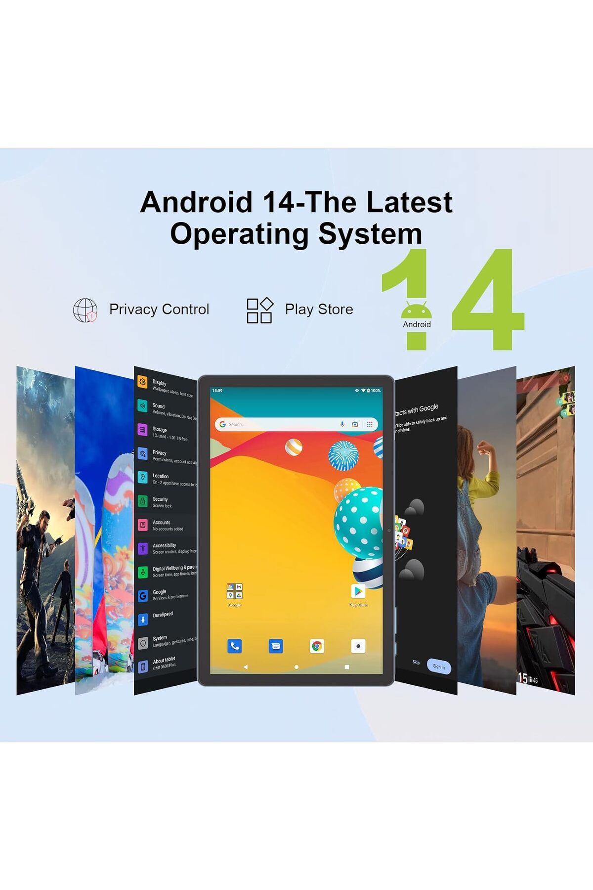 CIDEA-C idea 10.5 inch Tablet, 8GB+1TB Tablet PC with Android 14, Dual SIM, 5G LTE 1280x2000 2KHD Touch Sc 7