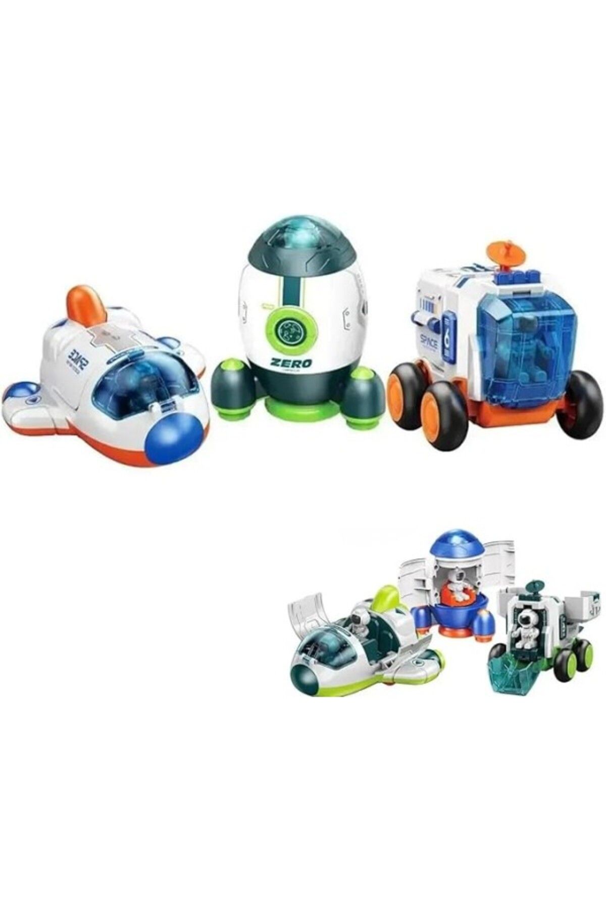 ShopZum Oyuncak Sürtmeli Astronotlu Uzay Arabası Uzay Roketi Uzay Mekiği 3 Lü Uzay İstasyonu Araçları Seti