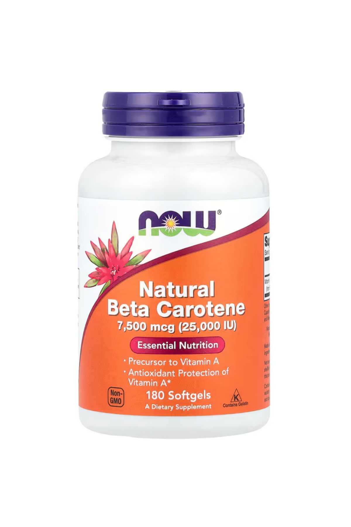 Now Foods , Natural Beta Carotene, 7,500 mcg (25,000 IU), 180 Softgels