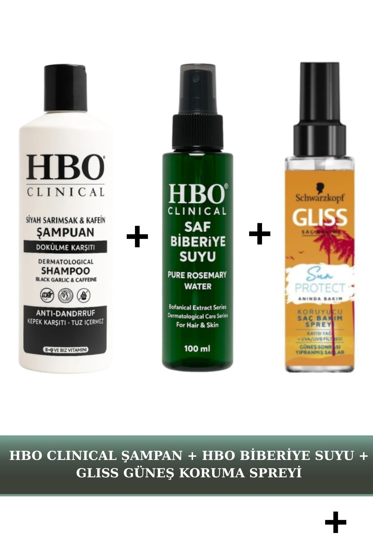 hbo Clınıcal Sarımsaklı Şampuan + HBO Clınıcal Saf Biberiye Suyu + Glıss Güneş Koruma Spreyi