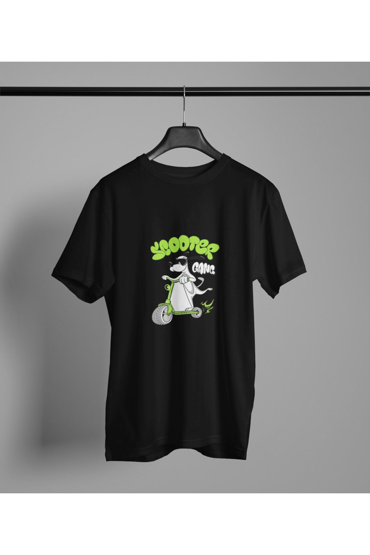 MAGORS SCOOTER BASKILI BİSİKLET YAKA PAMUKLU OVERSIZE KALIP KISA KOLLU KADIN VE ERKEK TSHIRT