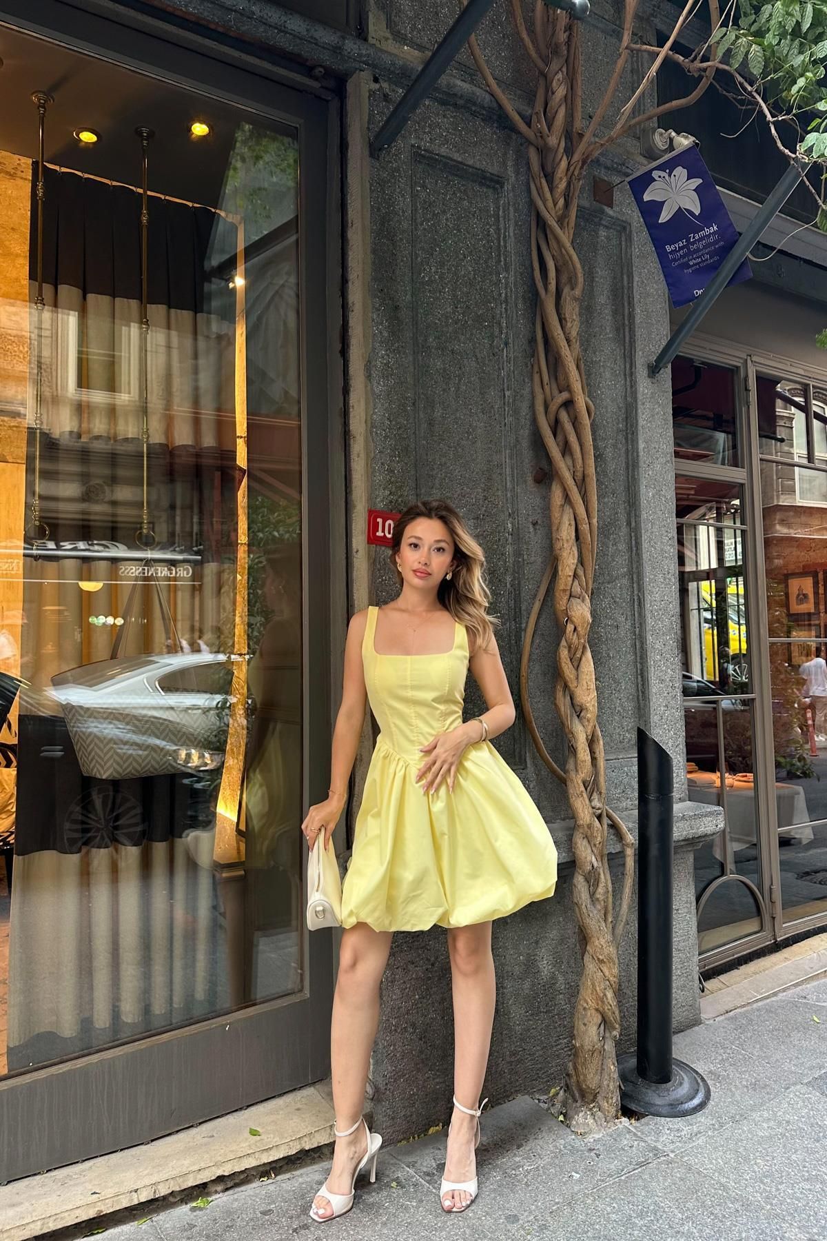 mylove Askılı Balon Mini Elbise Sarı