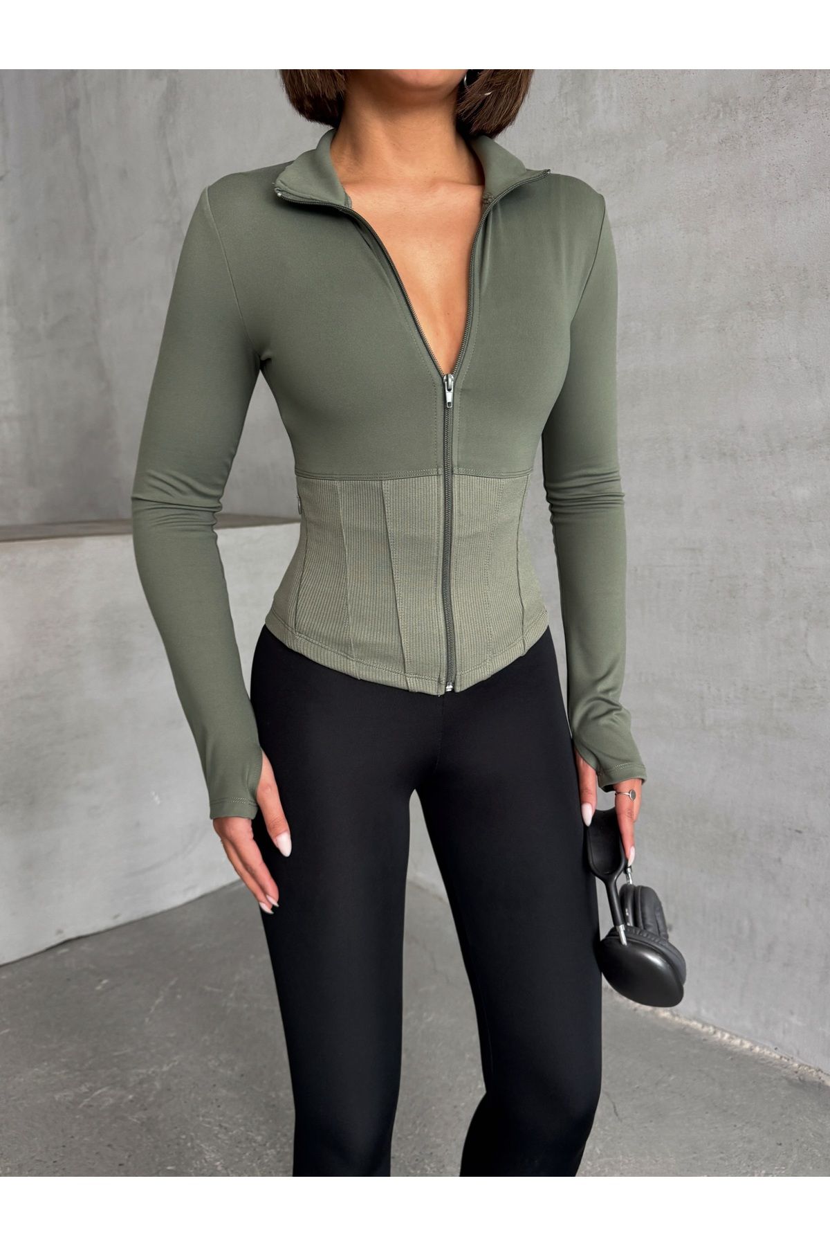 Miss Prova Fırçalı Soft Kumaş Baş Parmak Delikli Spor Ceket/Sweatshirt MISSCE2621-2