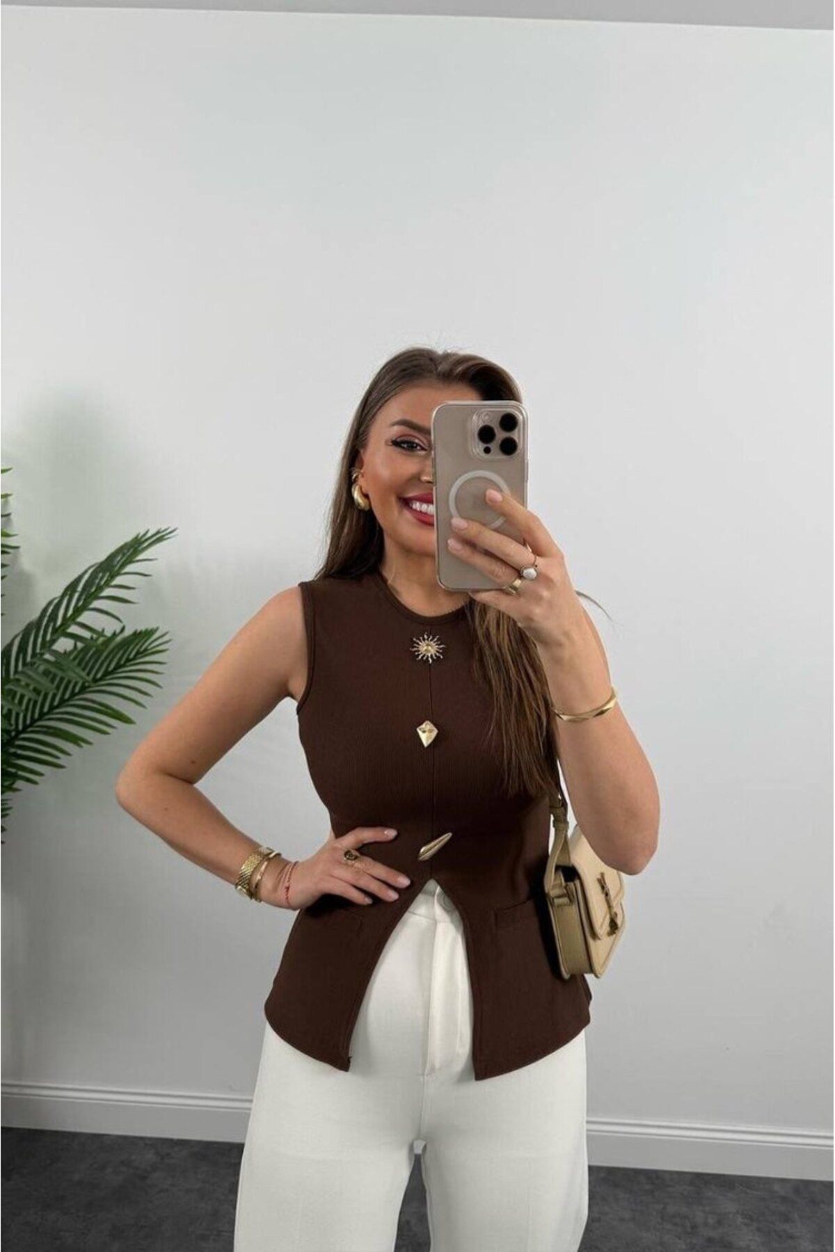 Butik GOLD DETAYLI KAHVERENGİ BLUZ