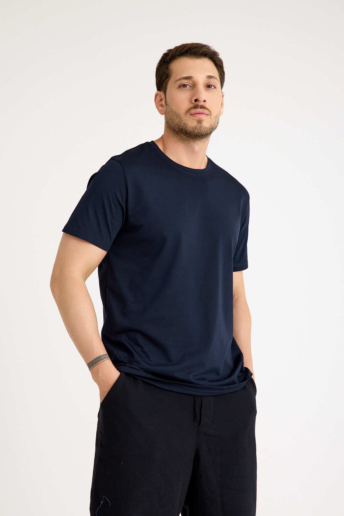Kretas Lacivert Erkek Tişört Basic Regular Loose Fit T-shirt