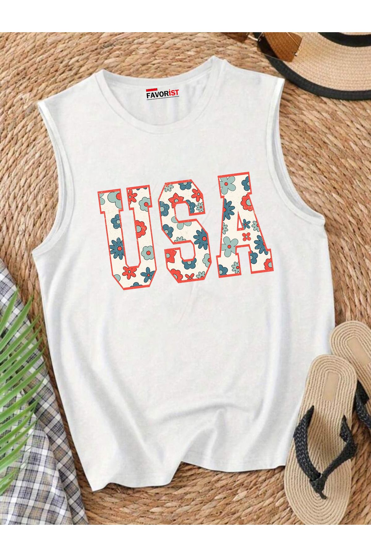 FAVORİST USA Omuzu Açık Kadın Pamuklu Kolsuz Yazlık T-shirt Atlet