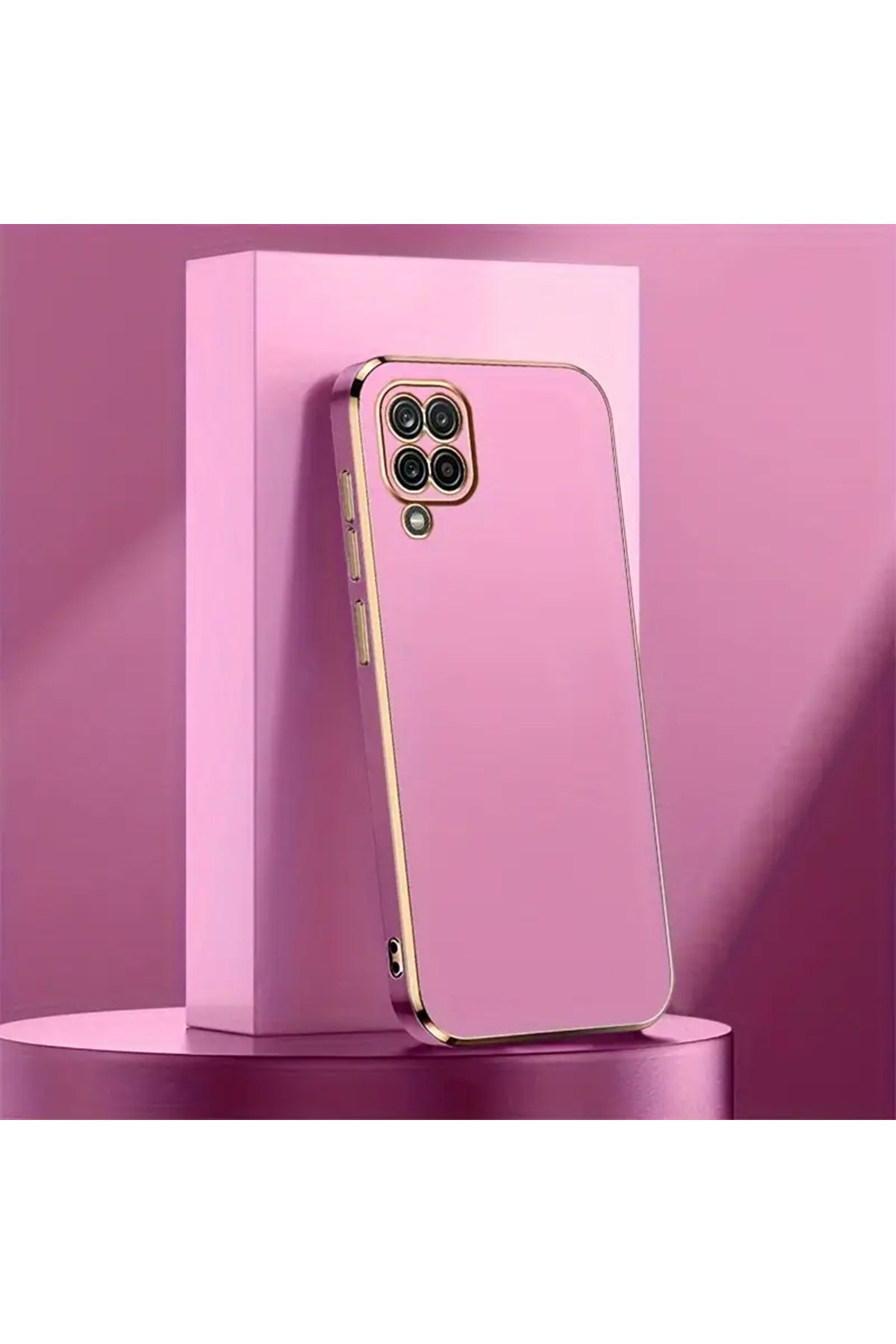 Merwish Galaxy M12 Uyumlu Lazer Kesim Gold Çerçeve Mor Kapak Kılıf