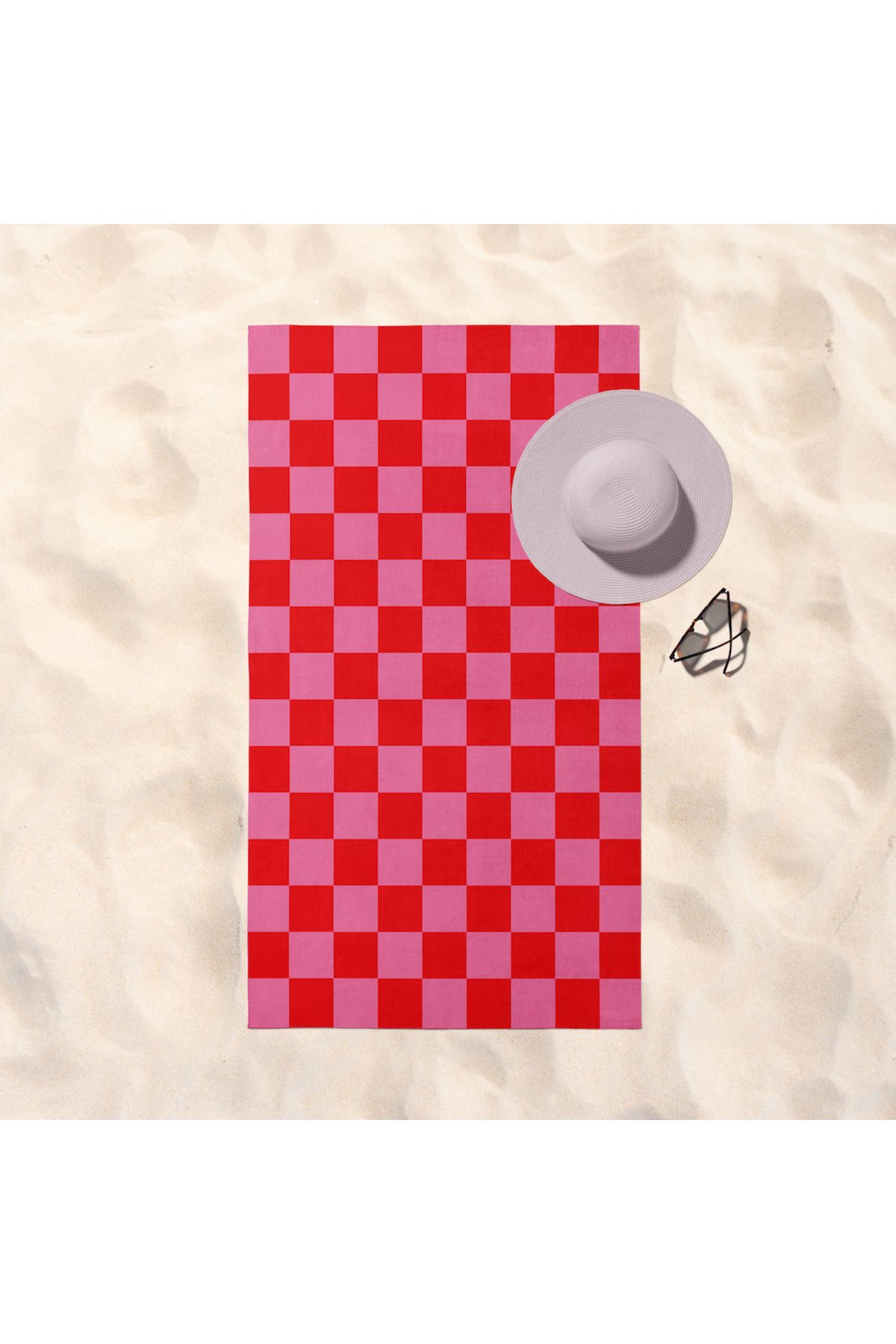 The Lucid Lab Red & Pink Squares Plaj Havlusu - Pamuk