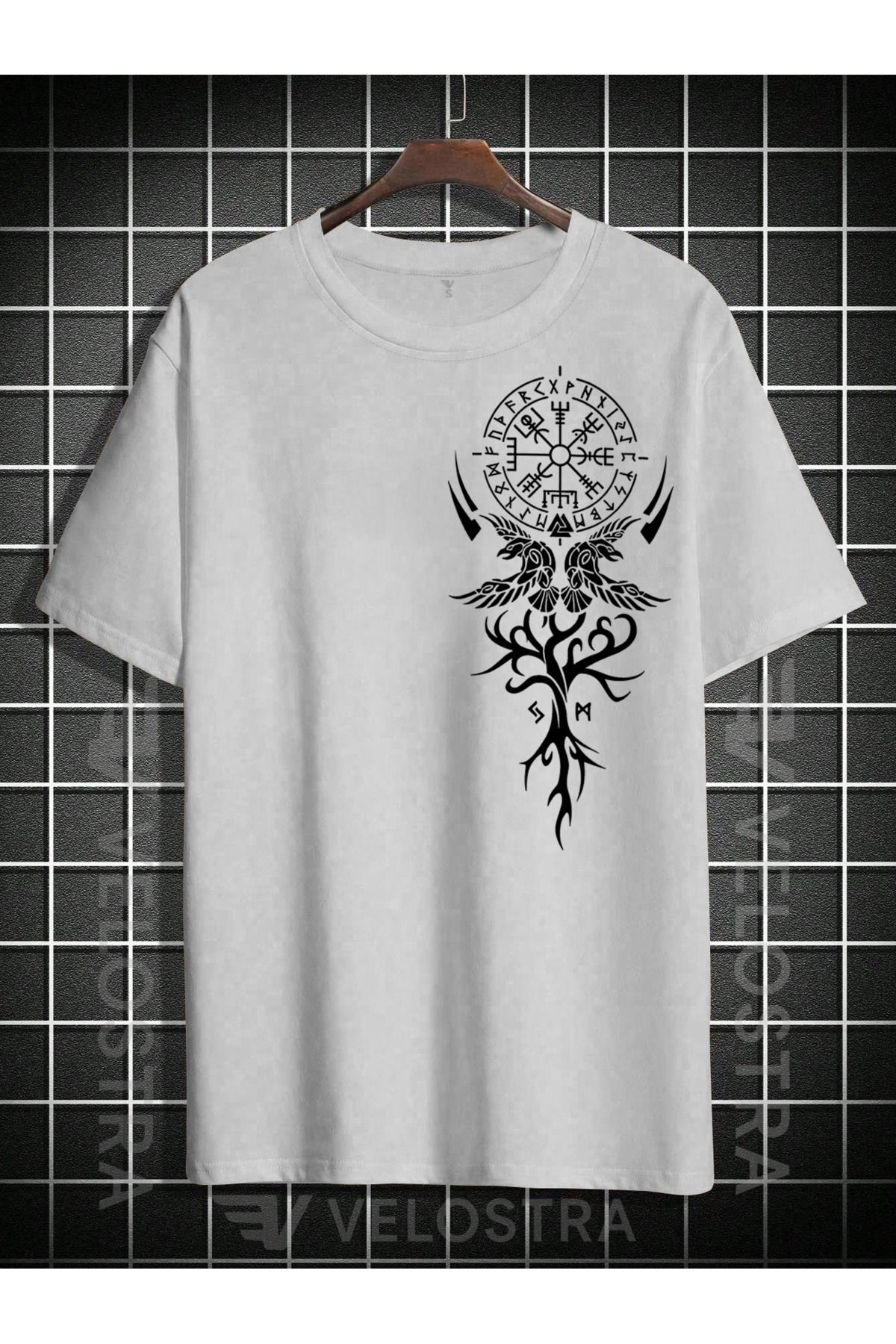 Velostra Unisex İskandinav rünü Baskılı Oversize T-shirt