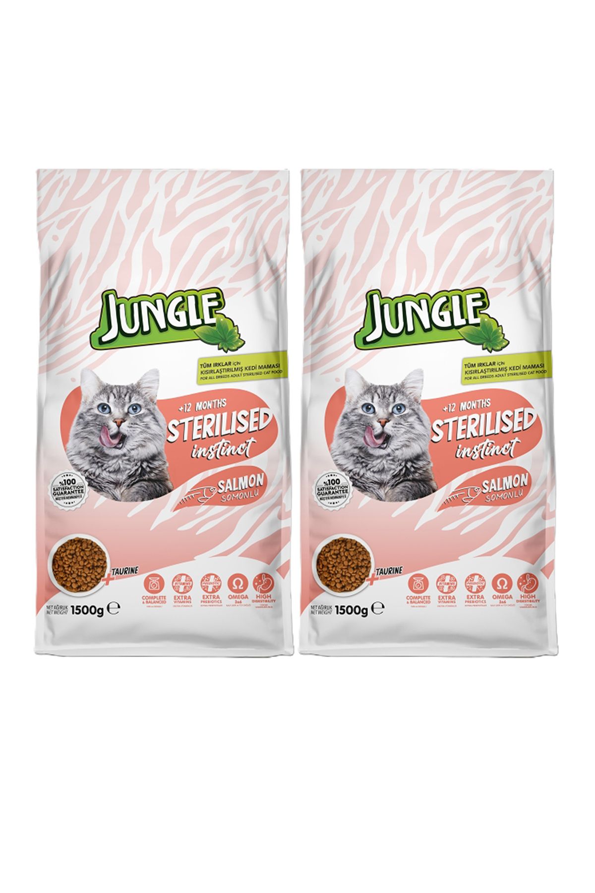 Jungle 1,5 KG KURU KEDİ MAMASI YETİŞKİN STERİLESED SOMONLU 2'Lİ