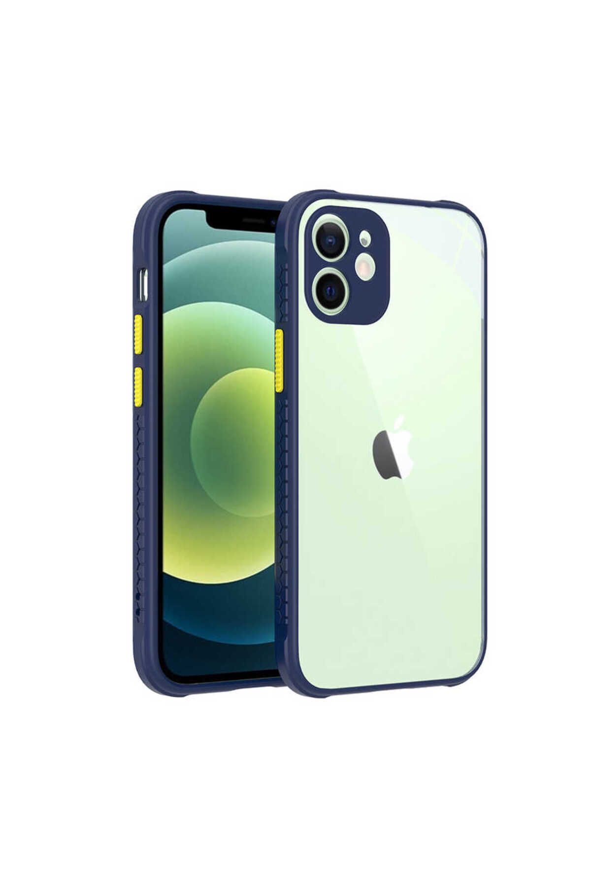 halkhouse İphone 12 Kılıf Esnek Renkli Çerçeveli Sert Silikon Kaff Kapak