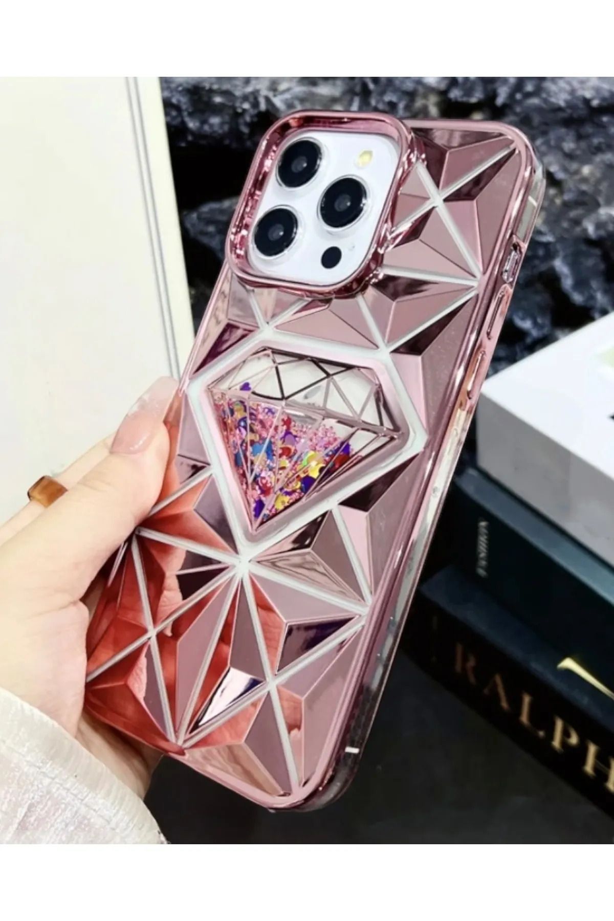 KAZEMTECH İphone 15 Uyumlu Sulu Simli Elmas Desenli Kılıf