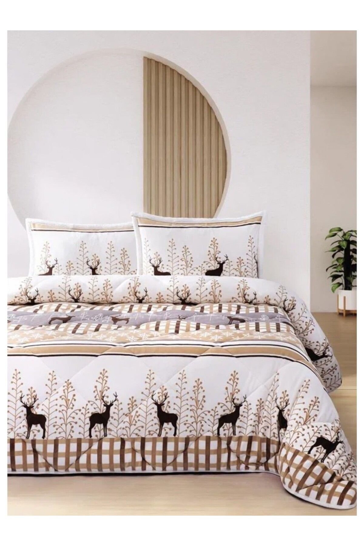 YÜNTEKS Merinos Comforter Tek Kişilik Yorgan Seti Deer Bej