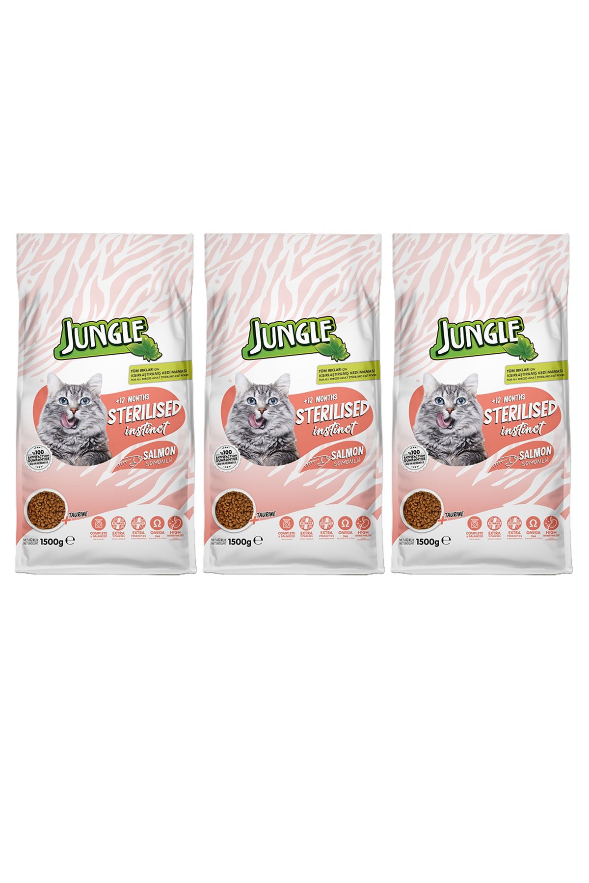Jungle 1,5 KG KURU KEDİ MAMASI YETİŞKİN STERİLESED SOMONLU 3'LÜ