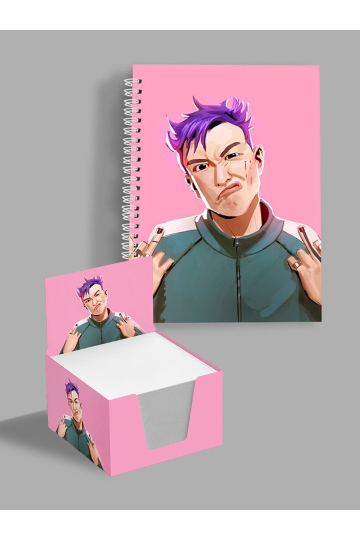 AYKUT OFSET-Spiral, Lined Notebook Squid Game A5 Size 75 Sheets (150 Pages) + Cube Block Set 1