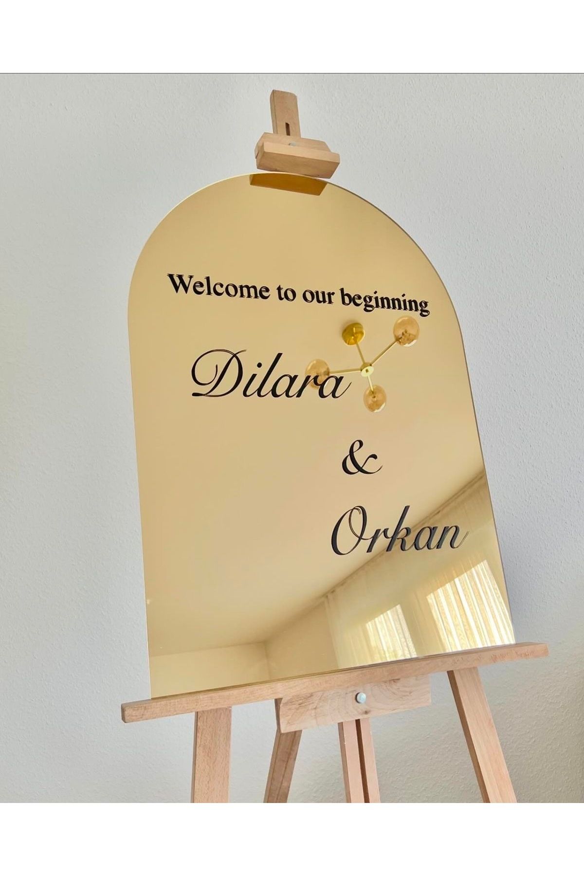 EKOSEHOME Pleksi Ayna Gold Siyah Düğün Nikah Karşılam Panosu 60x40