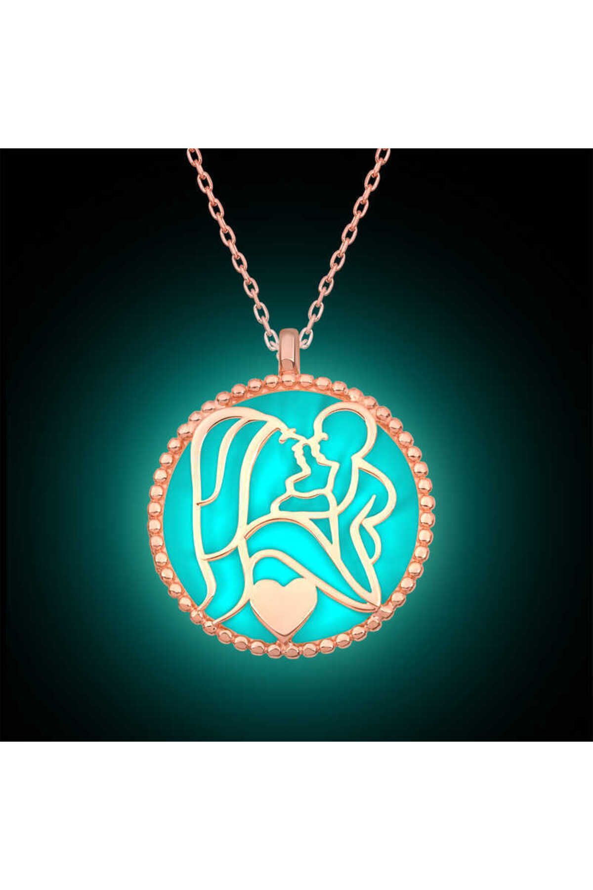 SERRA JEWELS Gümüş Fosforlu Rose Anne Çocuk Sevgisi Kadın Kolye