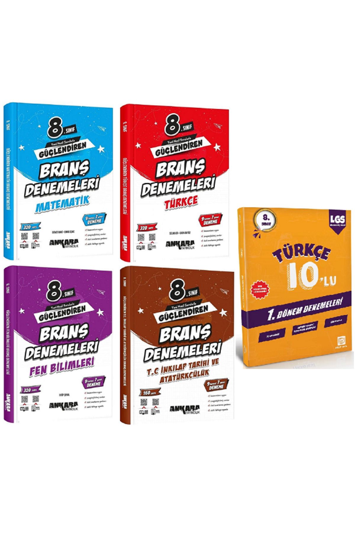 Evrensel İletişim Yayınları 8.Sınıf Ankara Güçlendiren Matematik Branş Denemeleri + Türkçe 10'Lu Denemeleri / 5 KİTAP SET