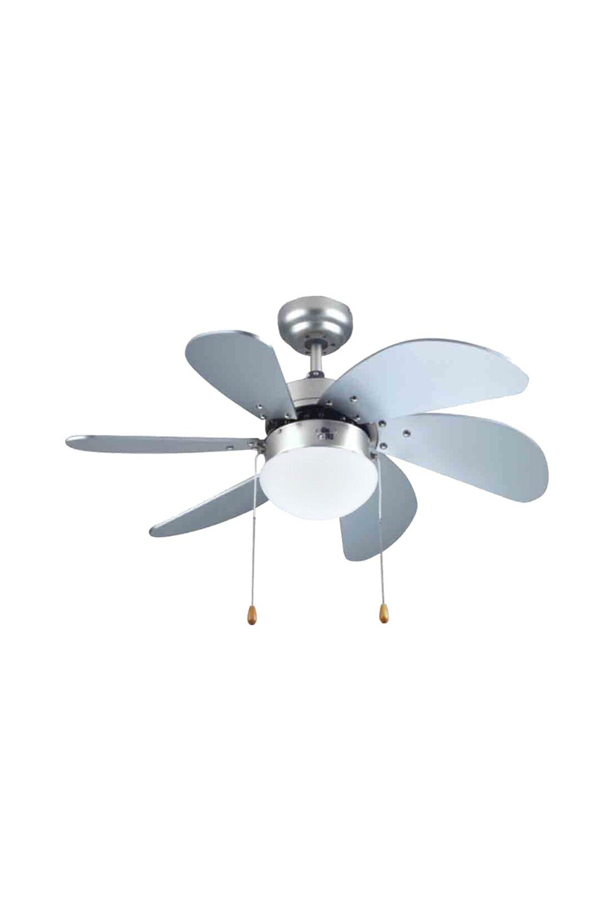 Huzur Elektrik Vanti 60W E27 6 Kanatlı Avizeli Silver Gümüş Tavan Vantilatörü KCF282