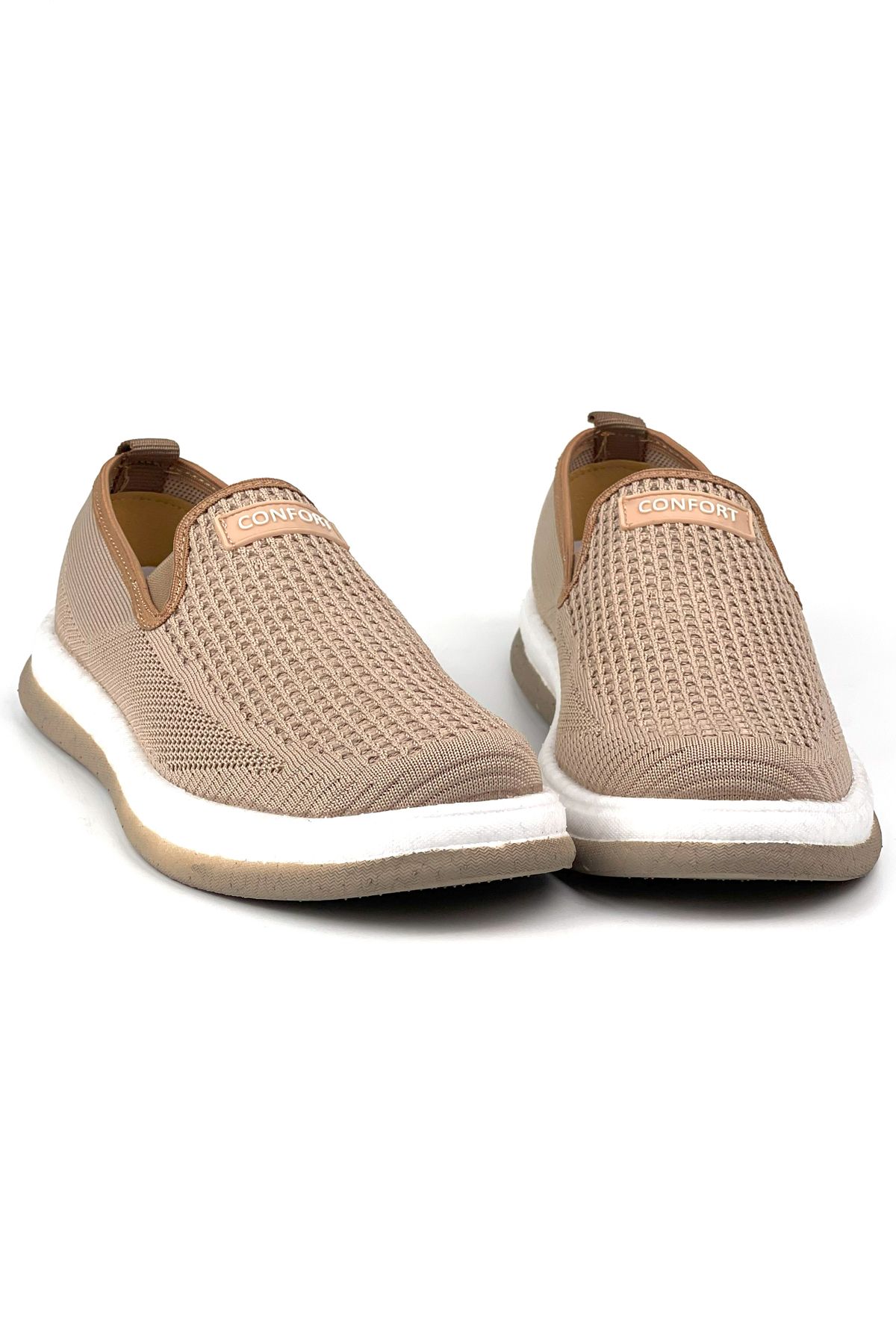 KAJILA Erkek Bej Triko Bağcıksız Esnek Hafif Günlük Casual Sneaker Spor Ayakkabı