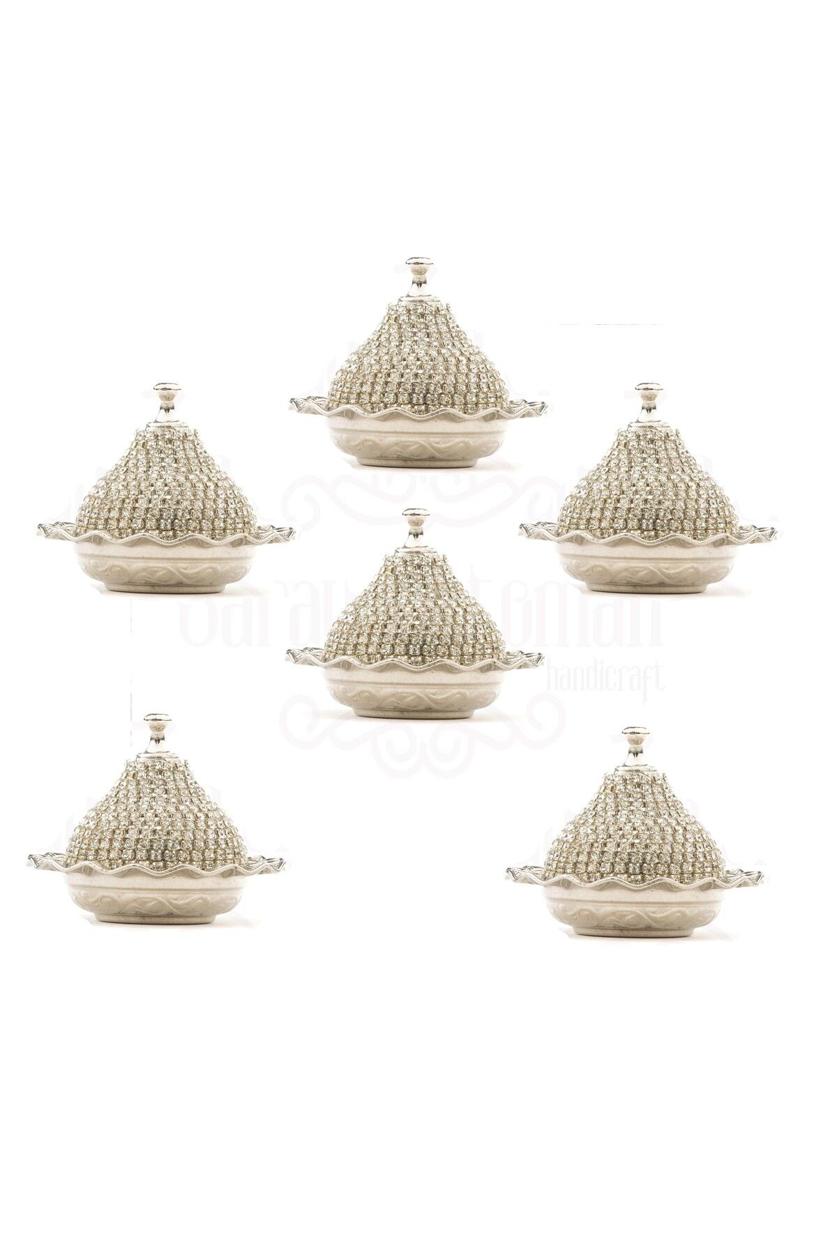 Saray Ottoman handicraft Sade Taşlı 6'lı Mini Beyaz Lokumluk