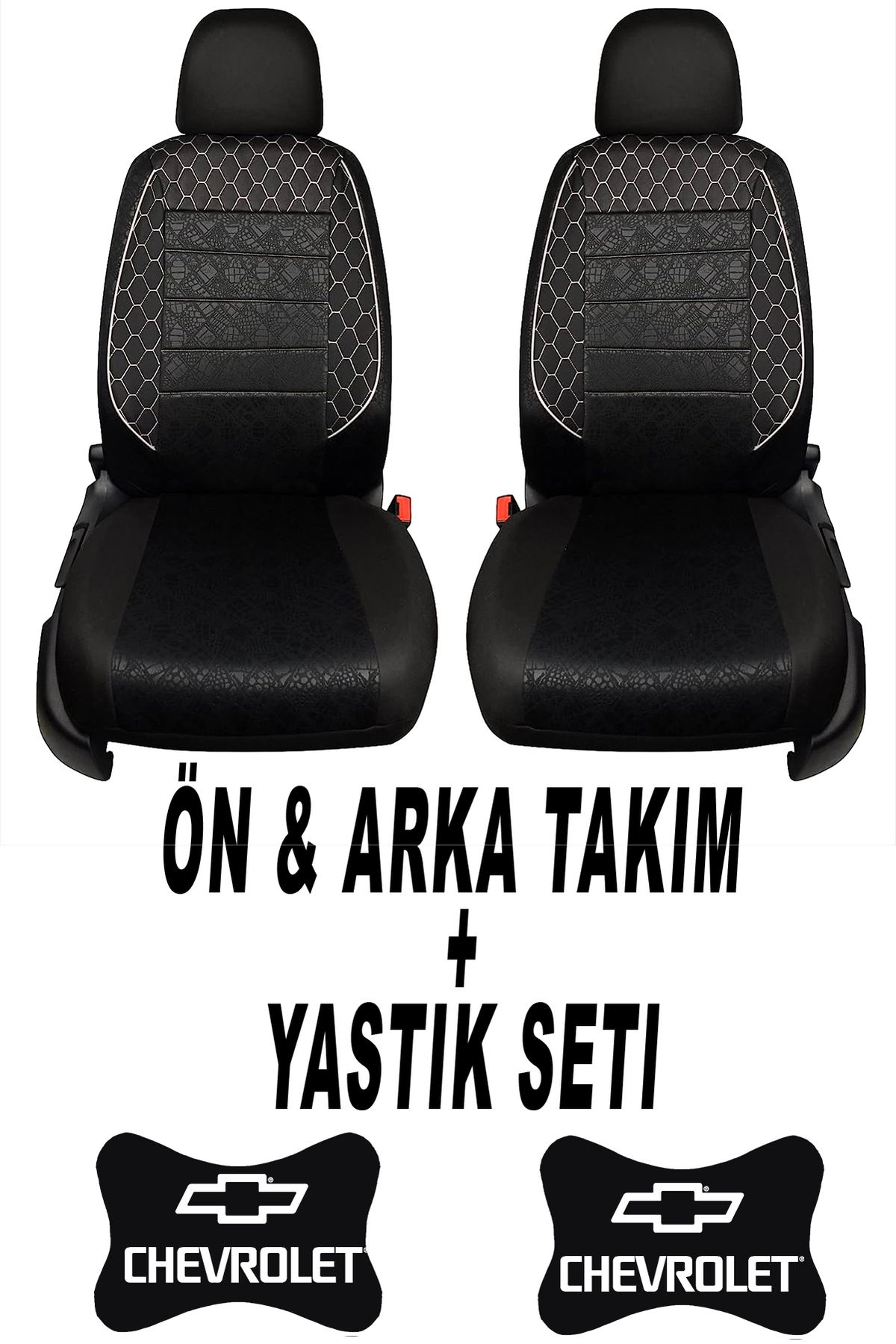 1araba1ev Oto Koltuk Kılıfı Chevrolet Ön Arka Takım + 2 Adet Boyun Yastığı Seti