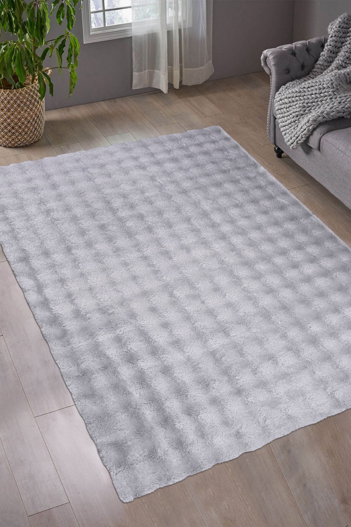 dekozer Puffy Bubble Gri Peluş Halı ve Yolluk | Yıkanabilir, Ekstra Yumuşak, Kaymaz, Dökülme Yapmaz