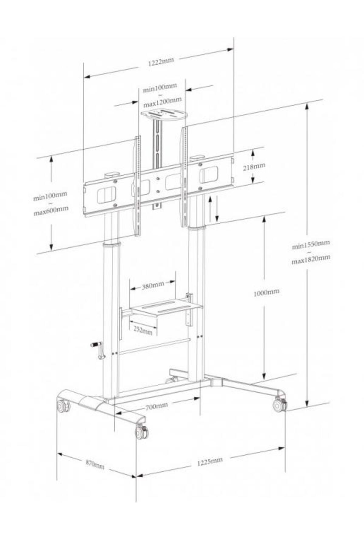Techly-Techly ICA-TR230 mobile TV stand on wheels, shelf for multimedia devices, 52 - 110 inches, adjustable 3