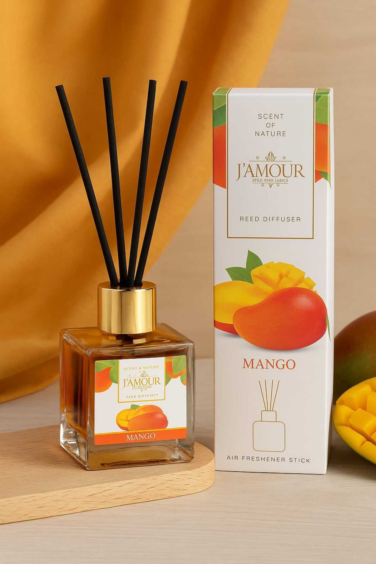 J'AMOUR Mango Kokulu Çubuklu Oda Kokusu – 100 ml Tropikal ve Kalıcı Ferahlık