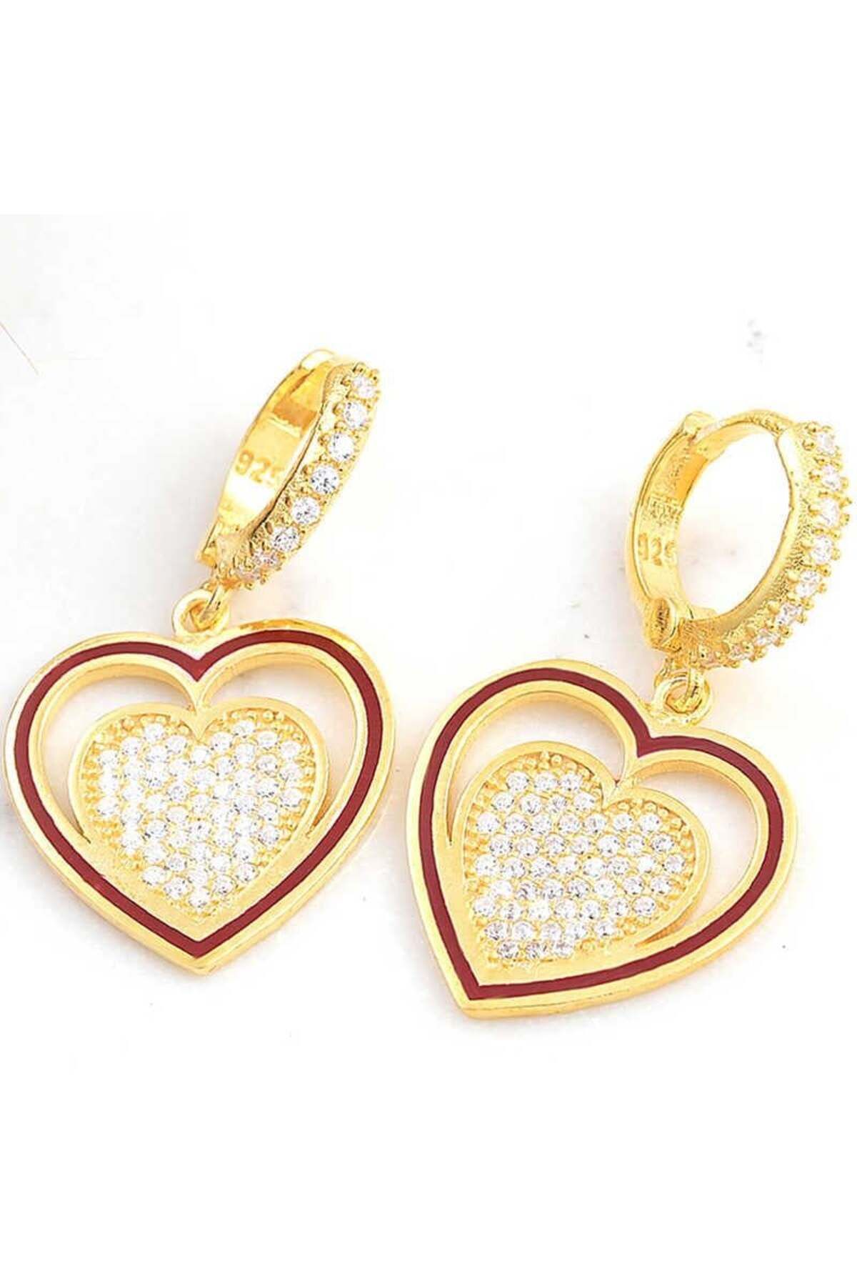 supertrend Süpertrend Gümüş Gold Sallantılı Kalp Kadın Küpe