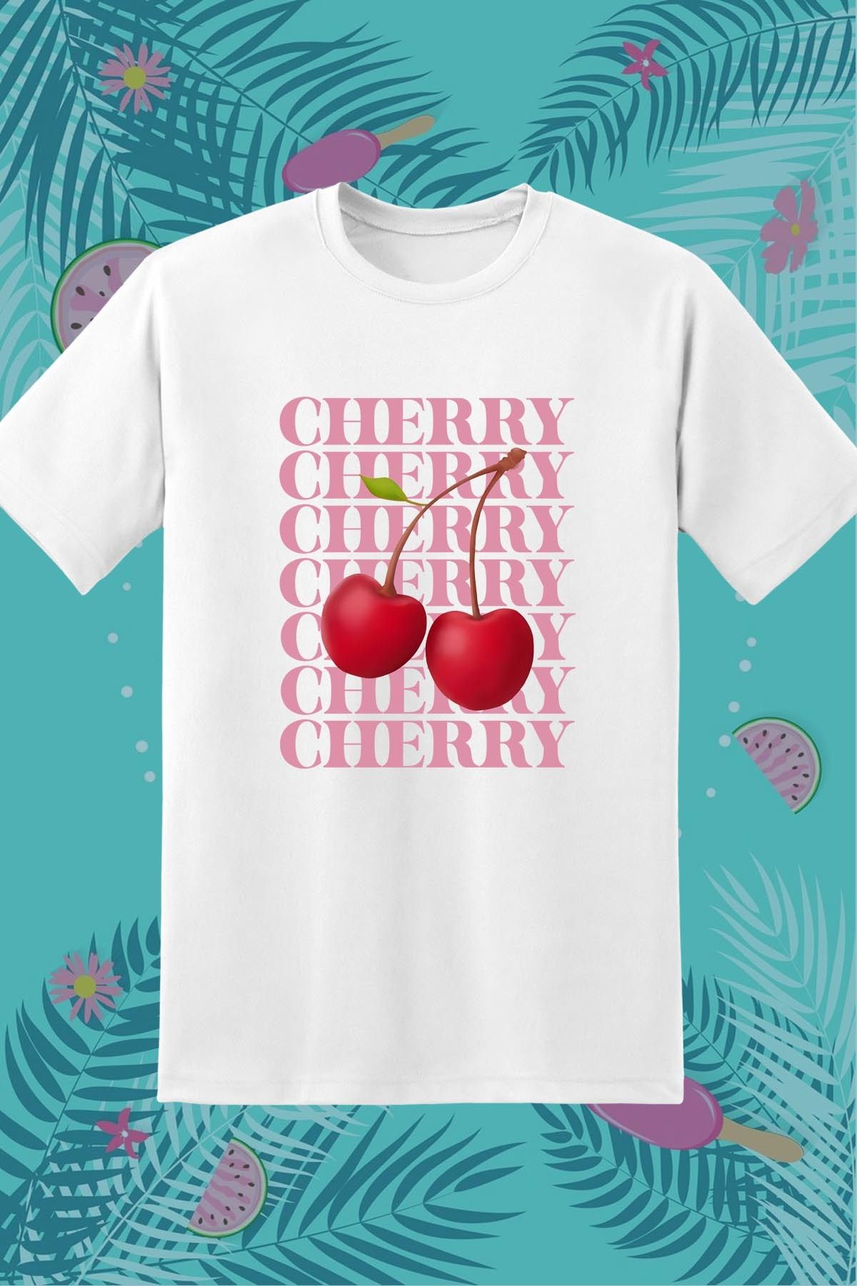 362BASKI Yaz Temalı Kiraz Meyve Cherry Baskılı Tshirt
