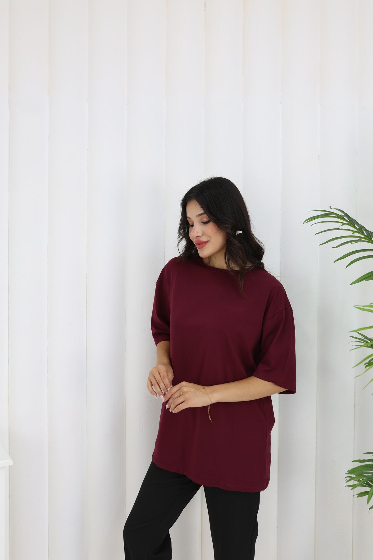 MODA AKGÜN OVERSIZE PAMUKLU LİKRALI T-SHİRT