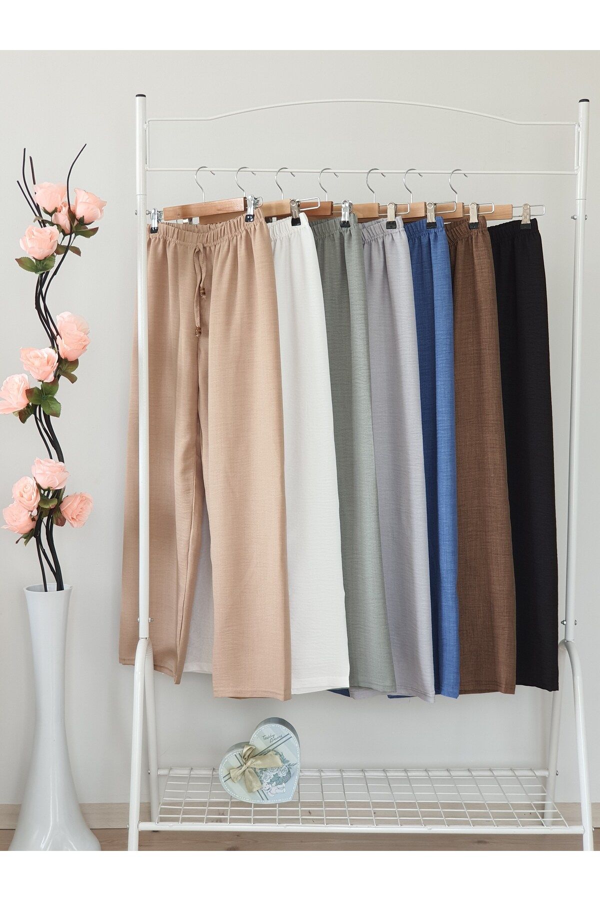 ENDAMIM-2-Piece Linen Pant Large Size Comfortable Fit Without Bucket with Elastic Waist 3