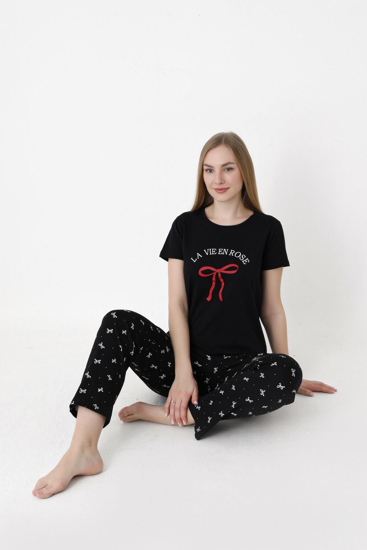 NBB %100 Pamuklu Kadın Siyah Pijama Takım