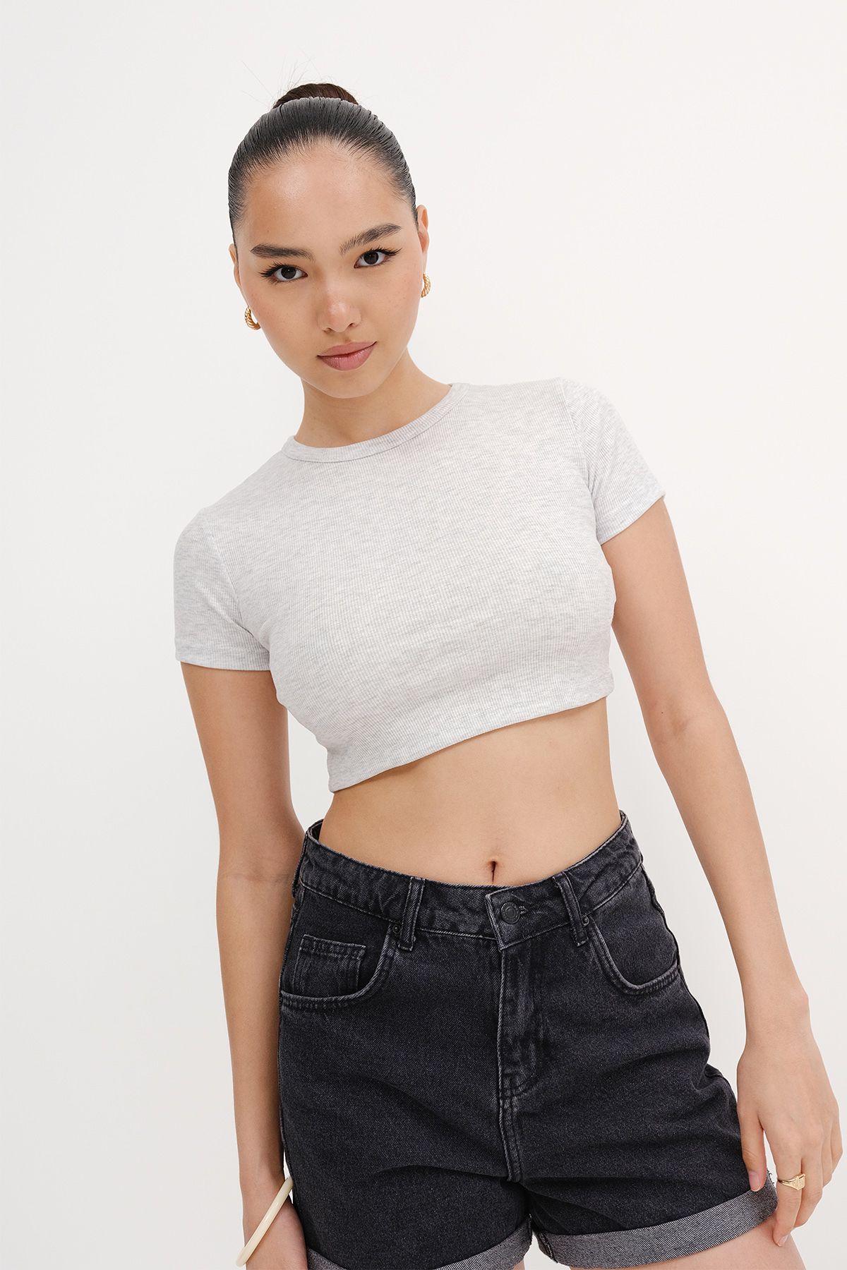Addax-Short Sleeve Modal Crop T-Shirt P13871-P3 1