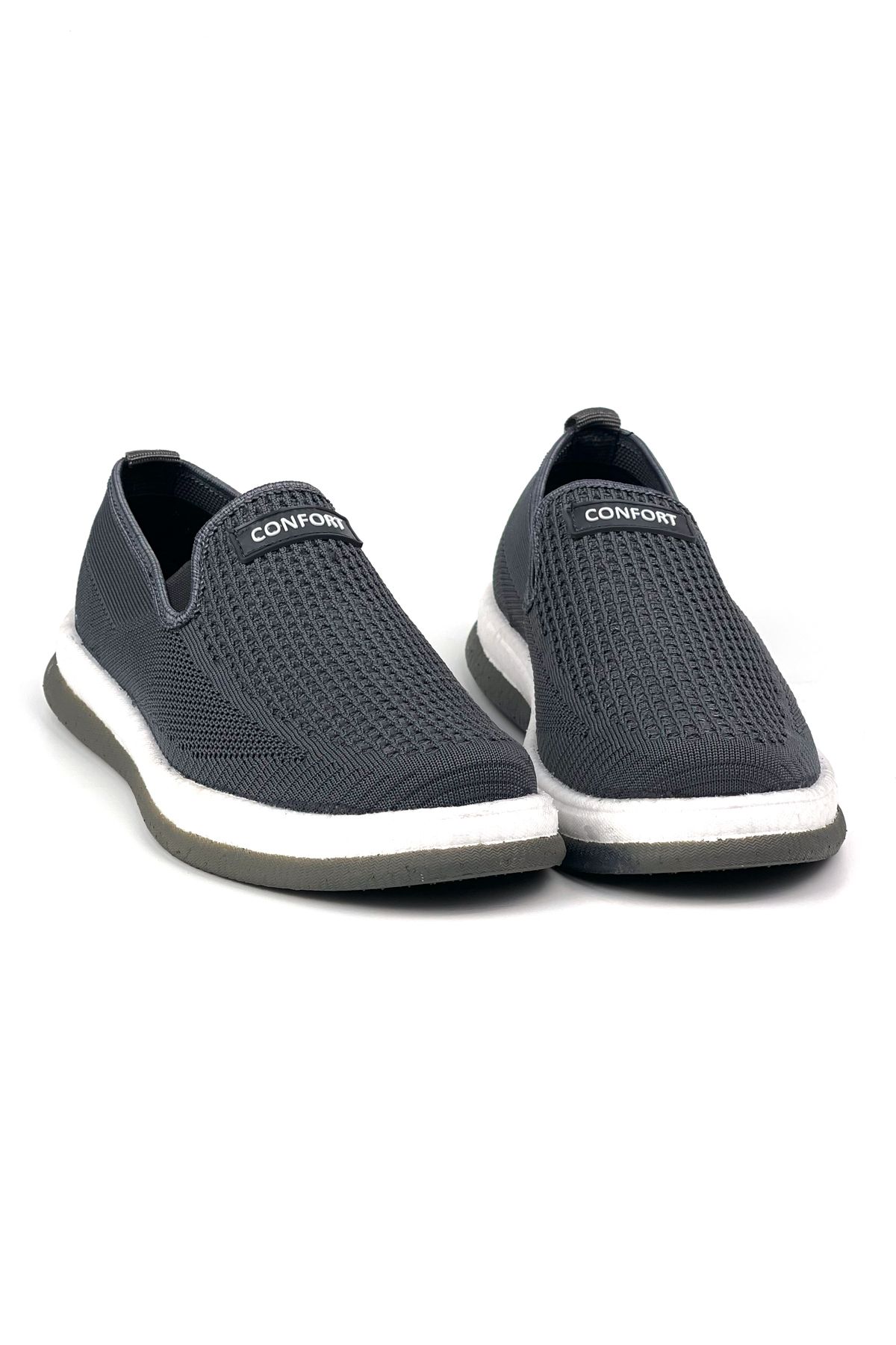 KAJILA Erkek Gri Triko Bağcıksız Esnek Hafif Günlük Casual Sneaker Spor Ayakkabı