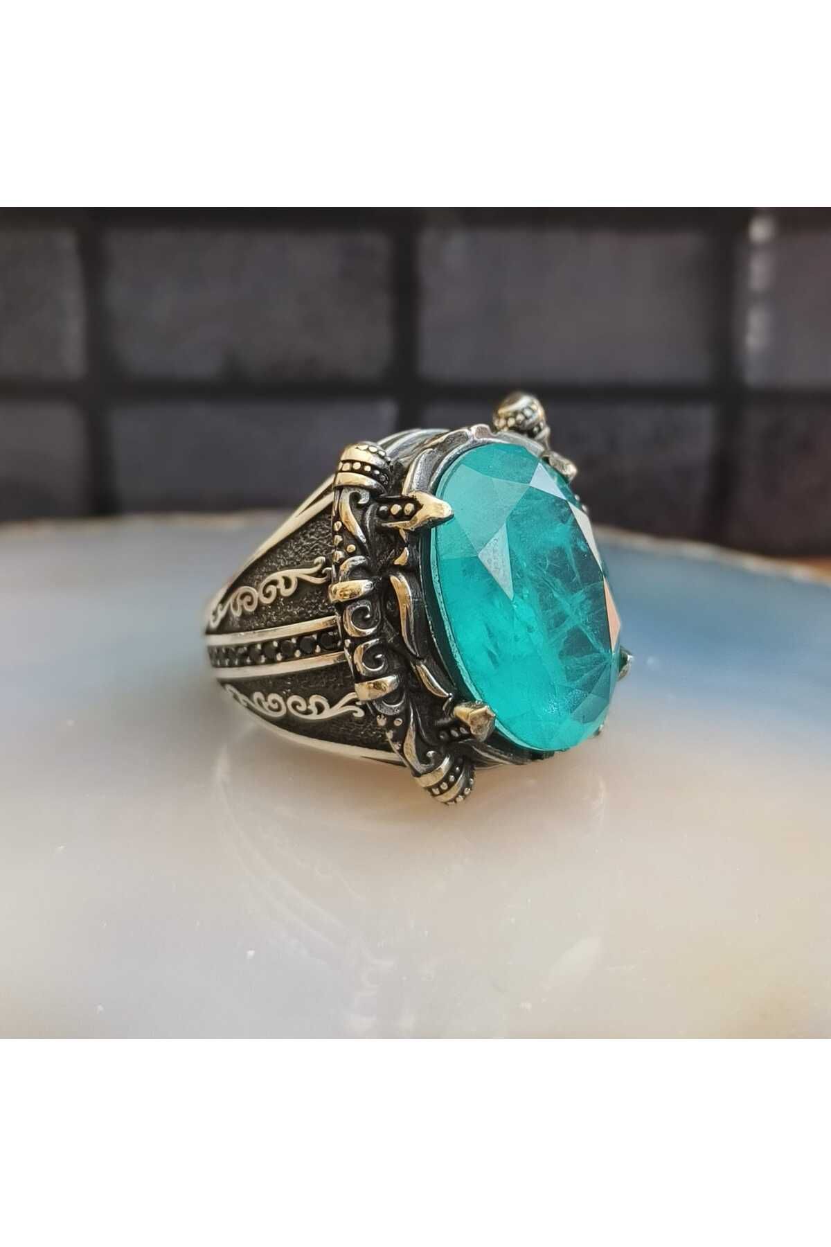 MODA Yeşil Paraiba Taşlı 925 Ayar Gümüş Yüzük