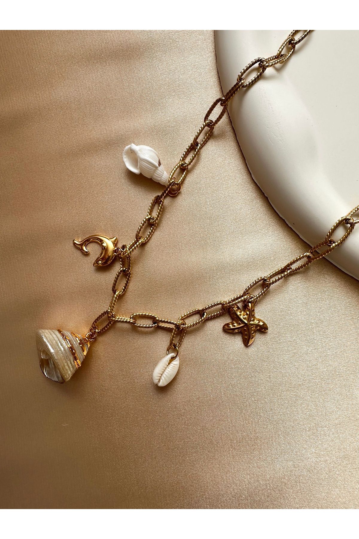 SH JEWELRY Çelik Deniz Kabuğu Charm Kolye